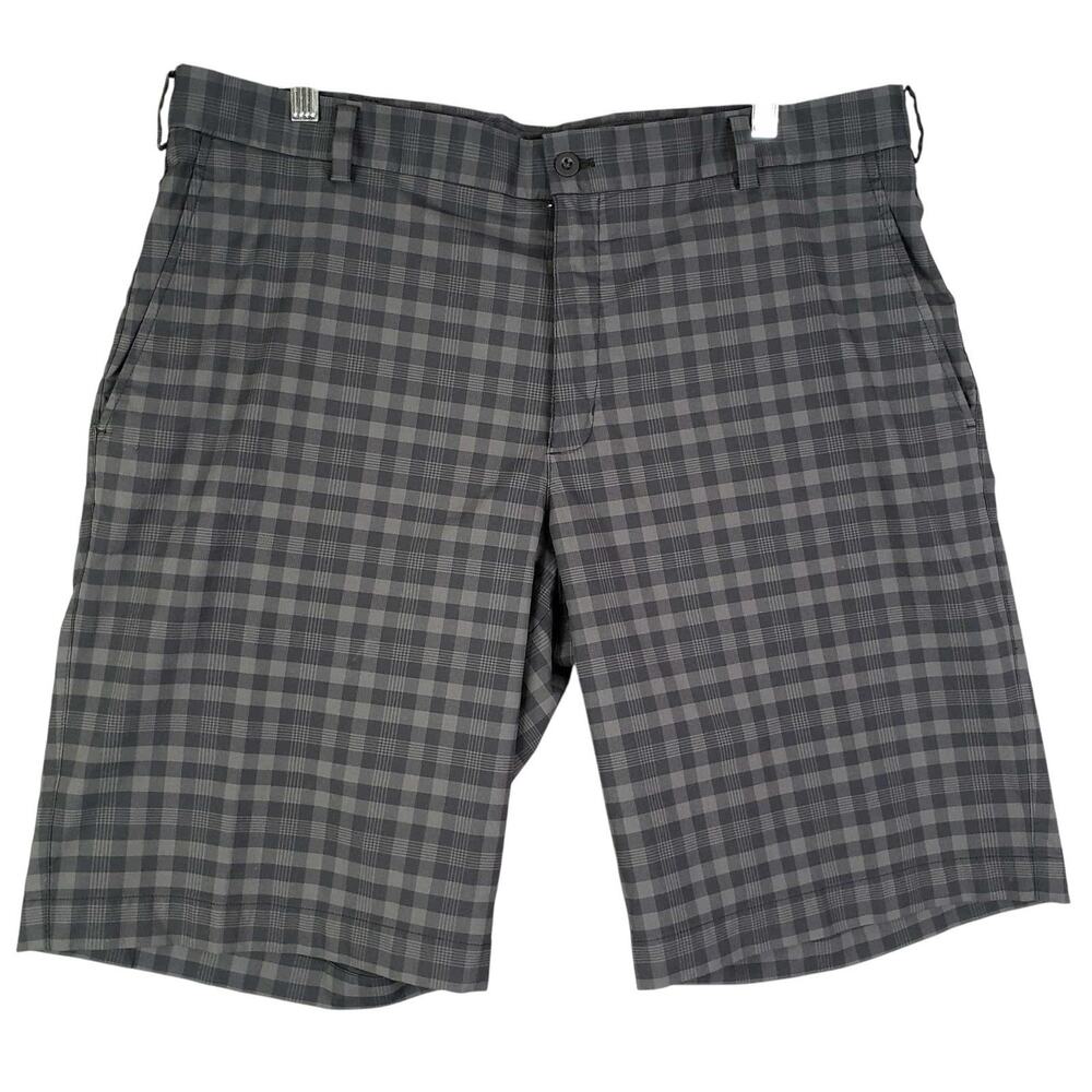 Nike Golf Shorts Tech Men’s 40 ? Dri-Fit Black Gray Plaid Flat Front Chino